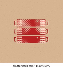 Server rack icon in halftone style. Grunge background vector illustration.