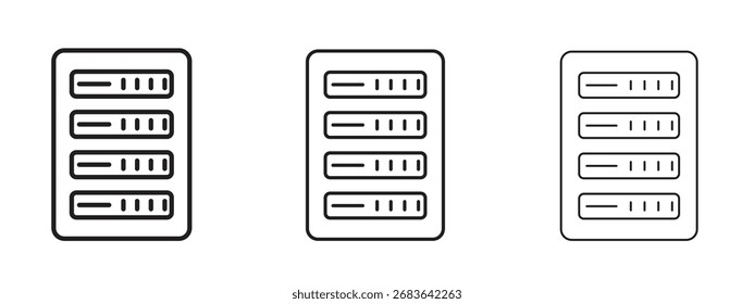 Ícone do rack de servidor, sinal de contorno, símbolos lineares