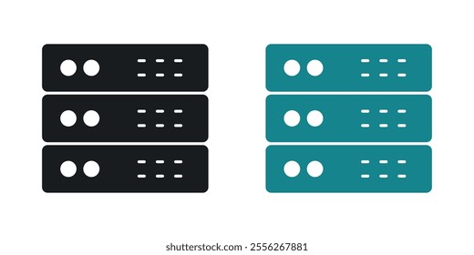 Server rack icon set in black and colored versions.