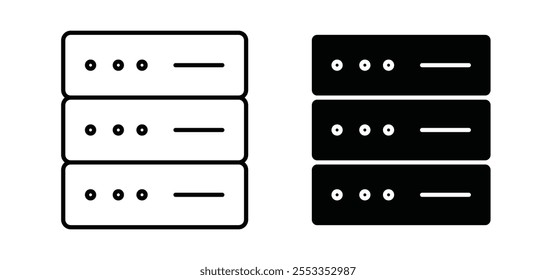 Iconos del estante del servidor en estilo relleno y delineado negro