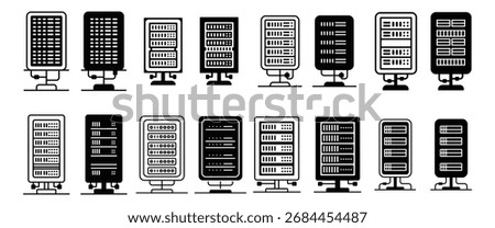 Server Rack Icons In Black And White Silhouette Style vector illustration