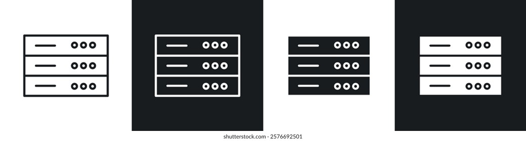 Server rack icons collection in black and white solid and line style