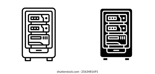 server rack icons in outline and fill. vector illustration for ui.