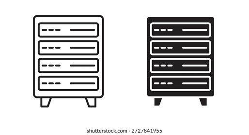 Iconos del rack del servidor. Iconos de contorno Vector colección. ilustraciones planas