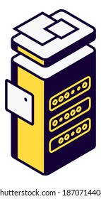 Server rack isolated isometric vector icon, equipment for cloud computing and information storage
