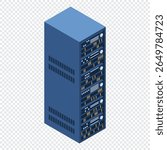 Server rack. Isometric server. Server network equipment. Computer network technology. Isometric technology. Vector illustration