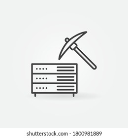 Server Rack with Pickaxe vector outline concept Data Mining icon or sign