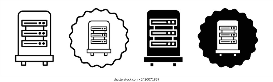 Server-Rack in schwarz-weißer Farbe. Einfache flacher Server-Rack-Icon-Vektorgrafik