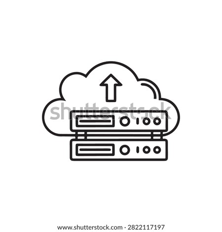 Server rack uploading data to cloud storage illustration
