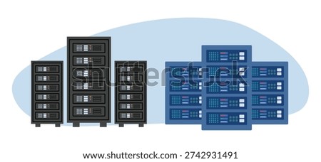 Server Rack Vector Icons .Data Center Cloud Storage Flat Design IT Infrastructure Illustrations.  