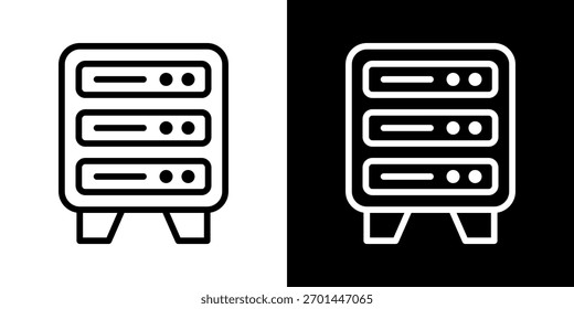 Server-RackIcon im flachen Schwarz-Weiß-Stil
