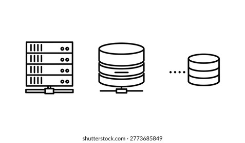 Server racks and cylindrical storage units in a linear arrangement silhouette