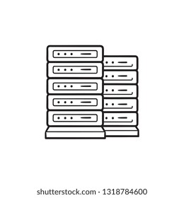 Server racks hand drawn outline doodle icon. Database, data bank center, web hosting and server concept. Vector sketch illustration for print, web, mobile and infographics on white background.