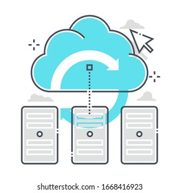 Server related color line vector icon, illustration. The icon is about cloud, hosting, database, share, internet, service provider. The composition is infinitely scalable.