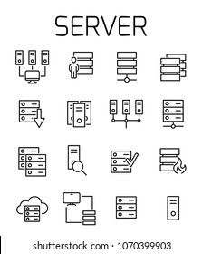 Server related vector icon set. Well-crafted sign in thin line style with editable stroke. Vector symbols isolated on a white background. Simple pictograms.