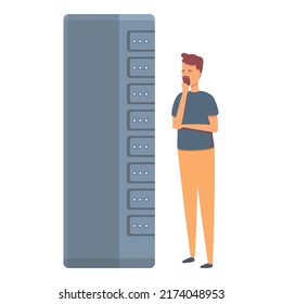 Server repair icon cartoon vector. Computer system. Room information