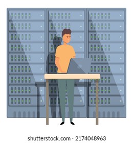 Server room administrator icon cartoon vector. Datacenter network. Hosting worker