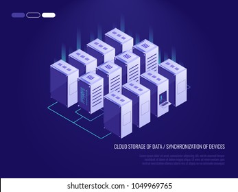 Server room, big data center, cloud servers isometric vector technology Server room, big data center, cloud servers isometric vector technology