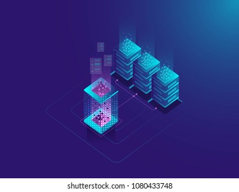 Server Room And Big Data Processing Concept, Vector Design.