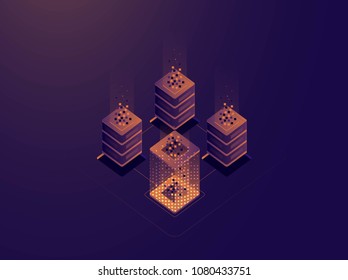 Server room and big data processing concept, vector design.