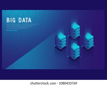 Server room and big data processing concept, vector design.