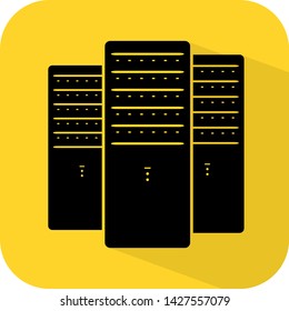 Server room. Flat 3D shadow design. yellow background black vector. product brand service label banner board display. App icon.