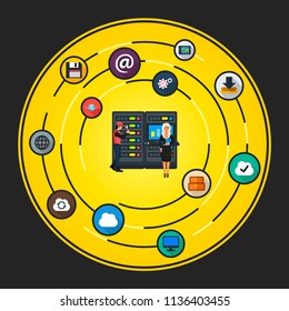 Server room flat icons concept. Vector illustration. Element template for design.