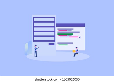 Server Room illustration concept for web landing page template, banner, flyer and presentation