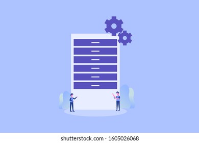 Server Room illustration concept for web landing page template, banner, flyer and presentation