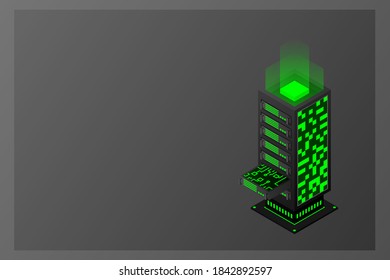 Server room isometric, Cloud storage data, Data center, Big data processing and computing technology. Vector illustration
