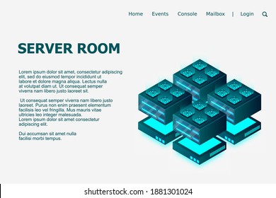 Server room isometric, Mainframe, powered server, high technology concept, Data center, Big data processing and computing technology. Vector illustration