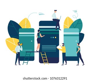 Server room for network and telecommunication technologies, conceptual vector illustration on a white background, data storage, information, file transfer over a network vector