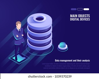 Server room rack, Data canter isometric vector, information management