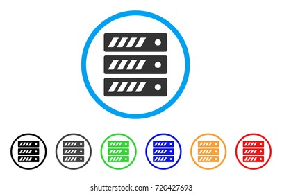 Server rounded icon. Style is a flat server gray symbol inside light blue circle with black, gray, green, blue, red, orange color versions. Vector designed for web and software interfaces.