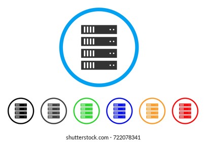 Server rounded icon. Style is a flat server gray symbol inside light blue circle with black, gray, green, blue, red, orange color versions. Vector designed for web and software interfaces.