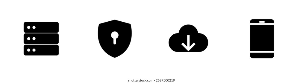 Servidor, seguridad, Descarga en la nube, ícono del teléfono. Icono de Vector sólido.