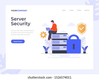 Server Security flat vector illustration concept, can be used for landing page, ui, web, app intro card, editorial, flyer, and banner.