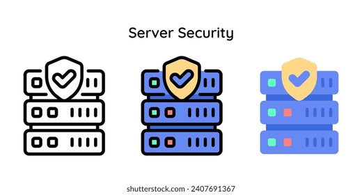 Server Security Icon Related to Cyber Security, Server, Coud. Line, Line Color, Flat Style