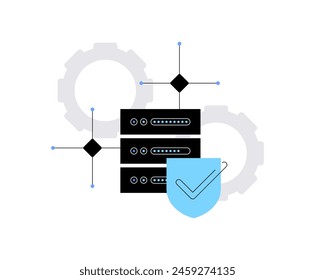 Server and security. Networking, data storage and development. Minimalist flat illustration. Vector file.