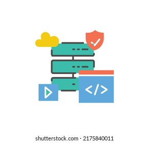 servicio de servidor con nube, medio e icono de protección.