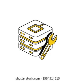 Server settings wrench repair. Vector line, 3d stroke isometric, color web icon, new flat style. Creative illustration design, abstract idea for infographics.