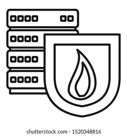 Server shield firewall icon. Outline server shield firewall vector icon for web design isolated on white background