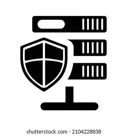 Server, shield, storage icon. Black vector graphics.