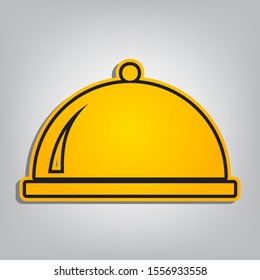 Server sign illustration. Flat orange icon with overlapping linear black icon with gray shadow at whitish background. Illustration.