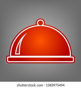 Server sign illustration. Flat red icon with linear white icon with gray shadow at grayish background. Illustration.