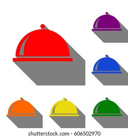 Server sign illustration. Set of red, orange, yellow, green, blue and violet icons at white background with flat shadow.