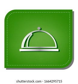 Ilustración de signo del servidor. Icono de línea de gradiente plateado con sombra verde oscuro en hoja verde con parches ecológicos. Ilustración.