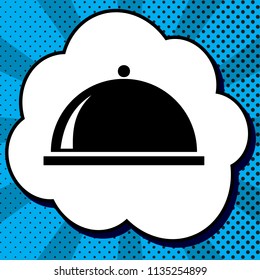 Server sign illustration. Vector. Black icon in bubble on blue pop-art background with rays.