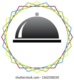 Server sign illustration. Vector. Black icon with patch of light inside colorful hexagonal frames at white background.