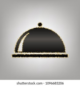 Server sign illustration. Vector. Blackish icon with golden stars at grayish background.